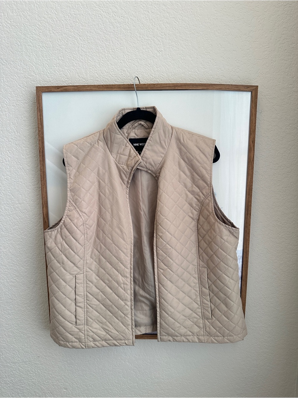 Nine West Quilted Diamond Vest Beige XL Sleeveless Zip Front